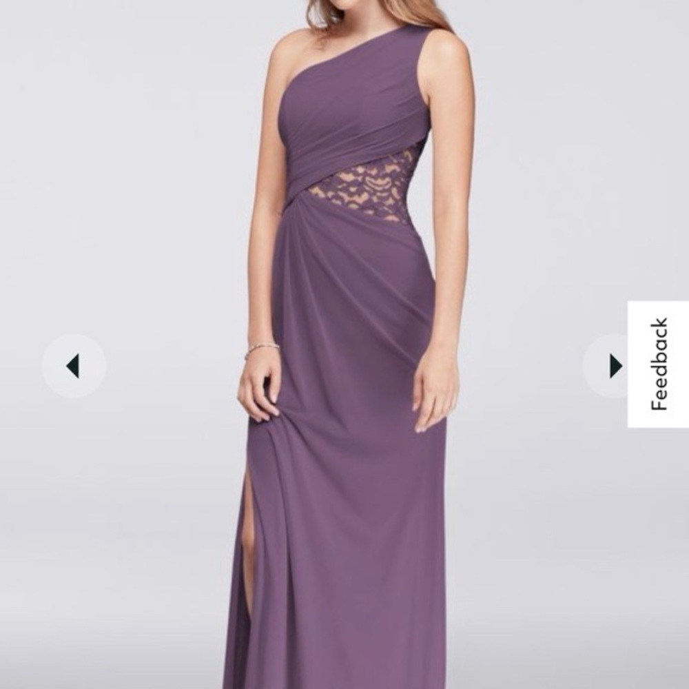 David’s Bridal One-Shoulder Lace Dress in Purple